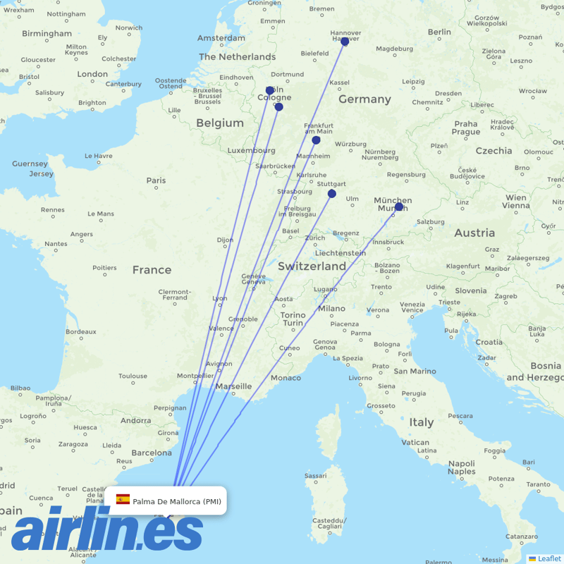 TUIfly from Palma De Mallorca Airport destination map
