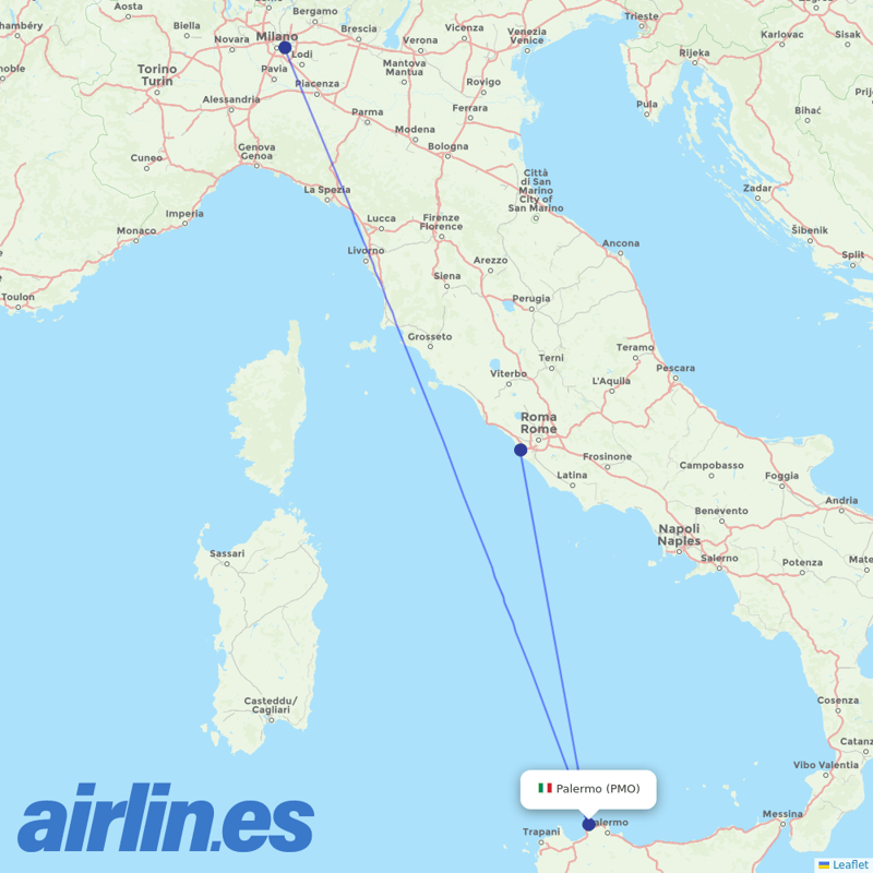 ITA Airways from Falcone Borsellino Airport destination map