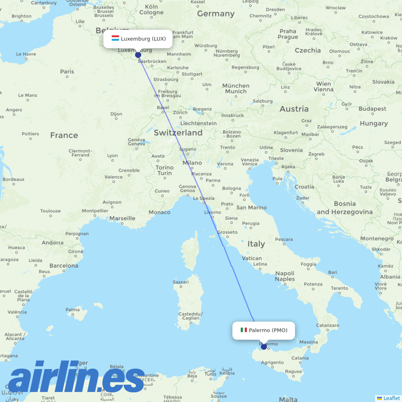 Luxair from Falcone Borsellino Airport destination map