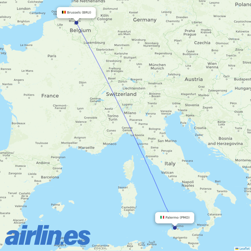 TUI Airlines Belgium from Falcone Borsellino Airport destination map