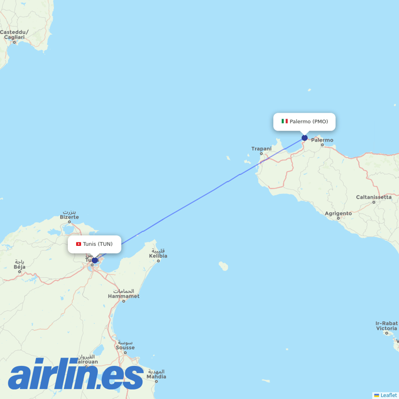 Tunisair Express from Falcone Borsellino Airport destination map