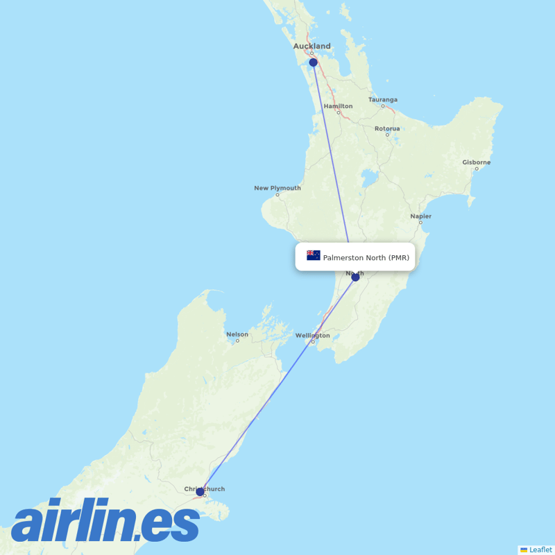 Air New Zealand from Palmerston North destination map