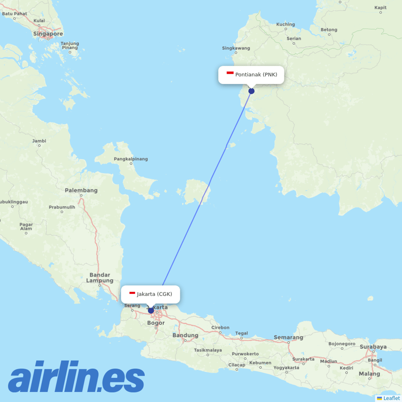 Garuda Indonesia from Supadio destination map