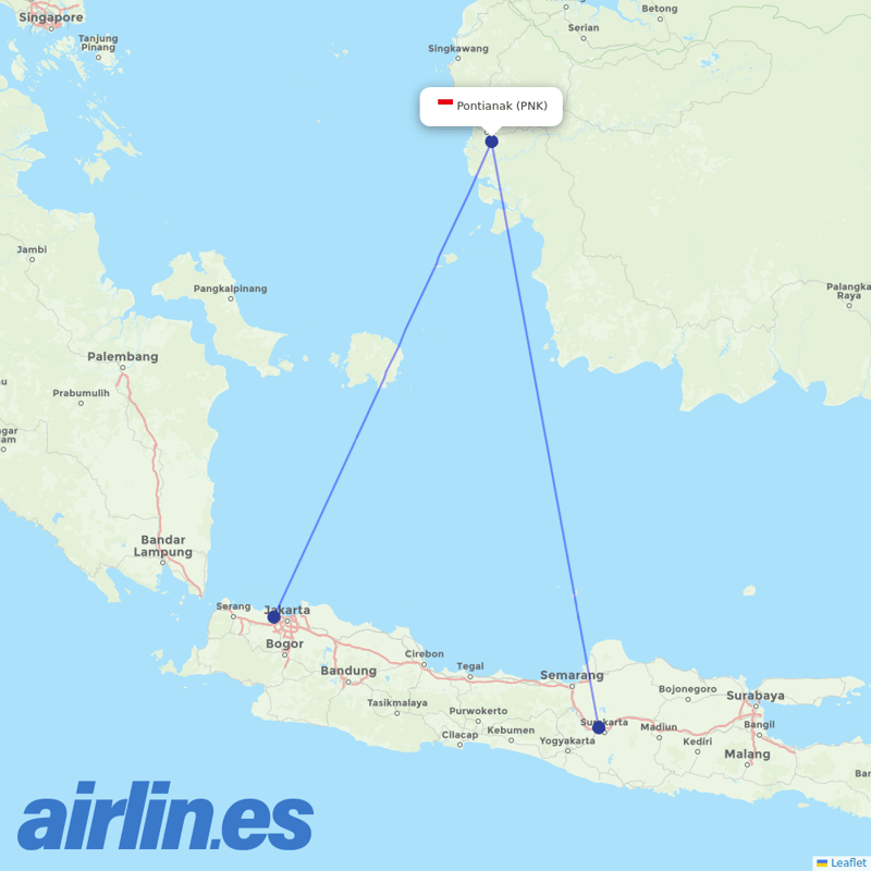 Nam Air from Supadio destination map
