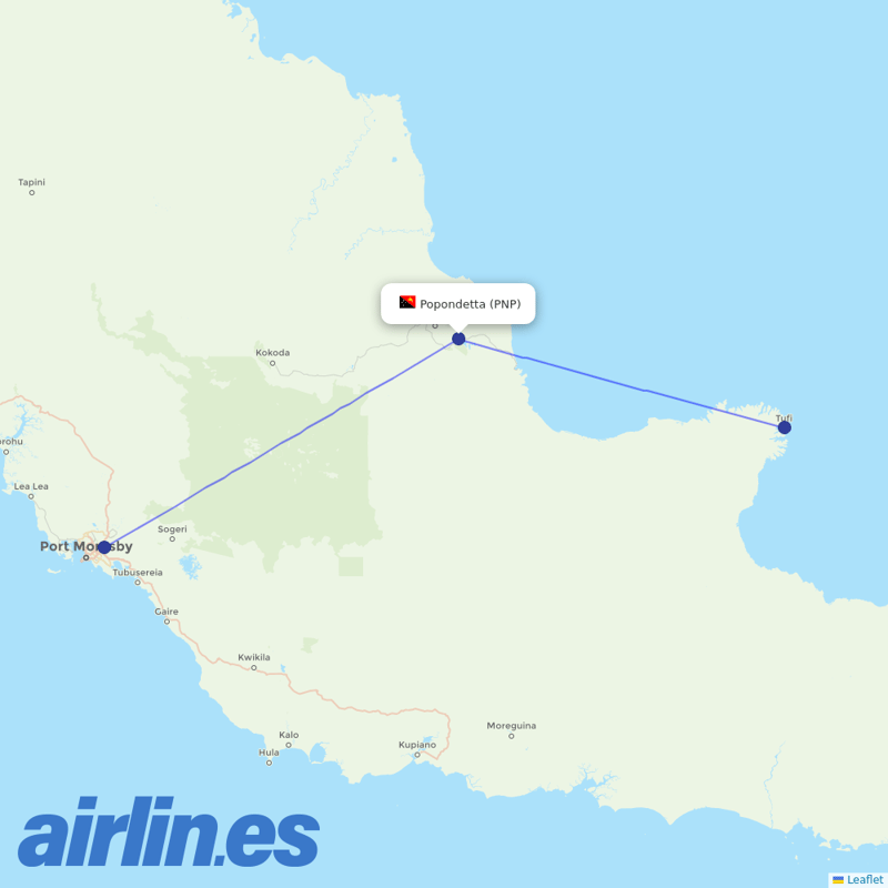 Air Niugini from Popondetta destination map