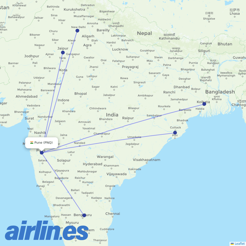 AirAsia India from Pune destination map
