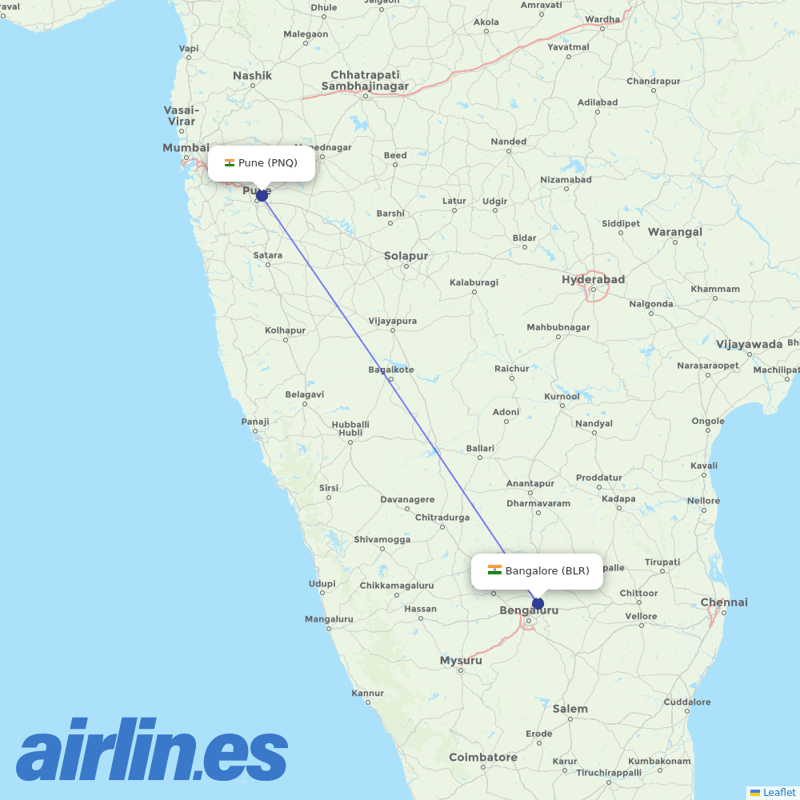 Starlight Airline from Pune destination map