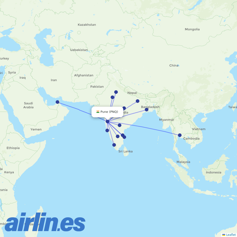 SpiceJet from Pune destination map