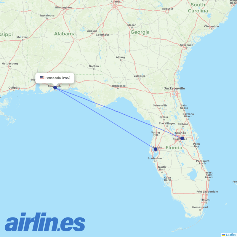 Silver Airways from Pensacola Rgnl destination map