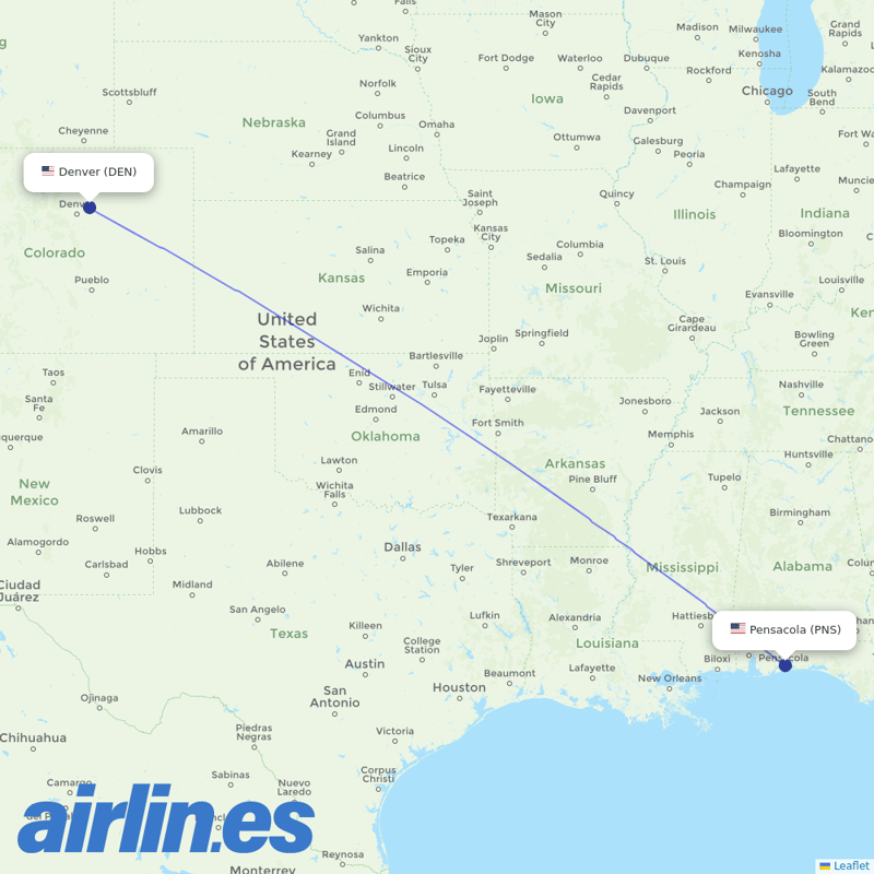 Frontier Airlines from Pensacola Rgnl destination map