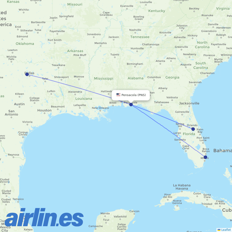 Spirit Airlines from Pensacola Rgnl destination map