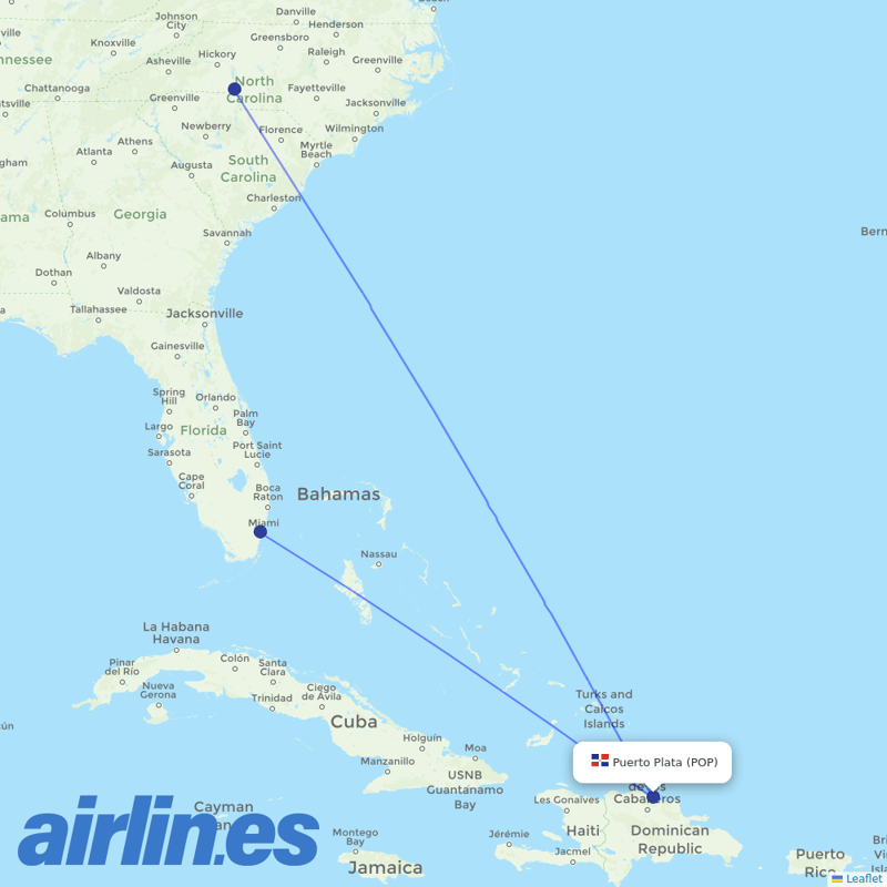 American Airlines from Gregorio Luperon International destination map