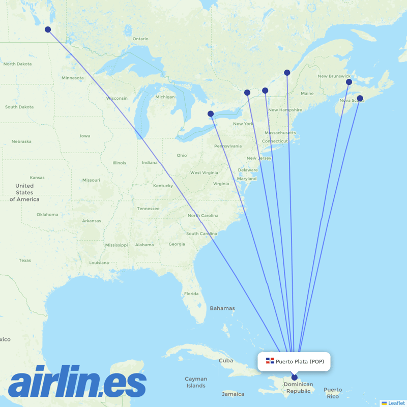 Sunwing Airlines from Gregorio Luperon International destination map