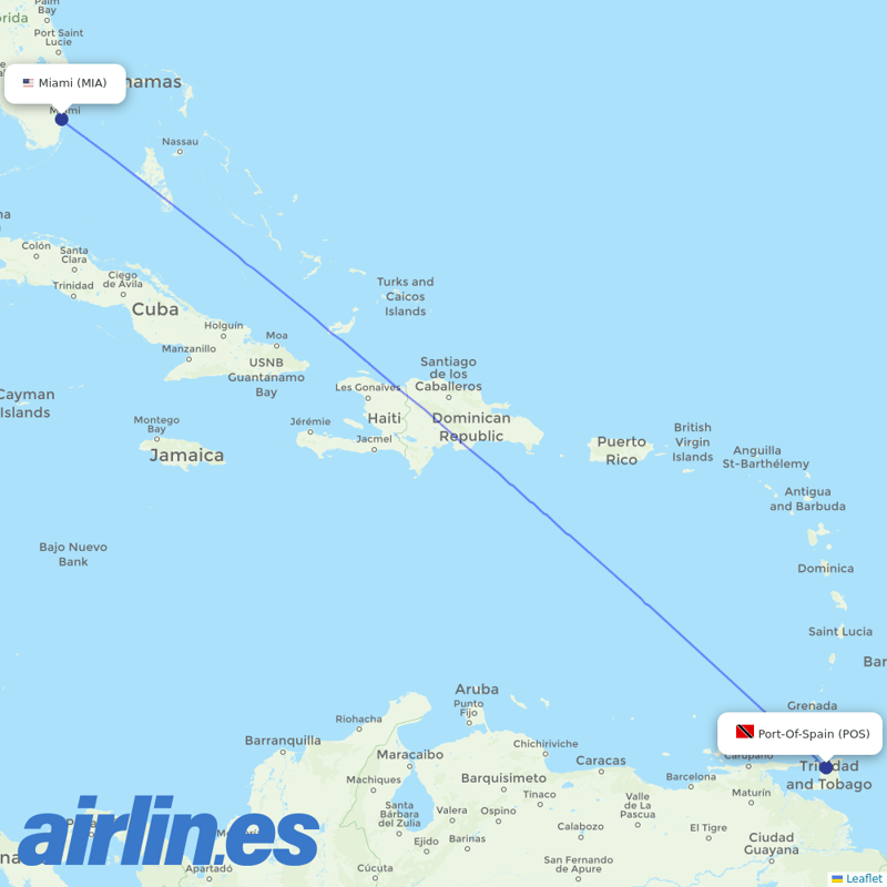 American Airlines from Piarco destination map