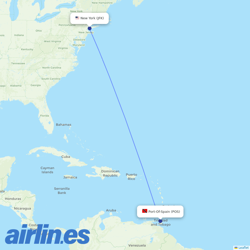 JetBlue Airways from Piarco destination map