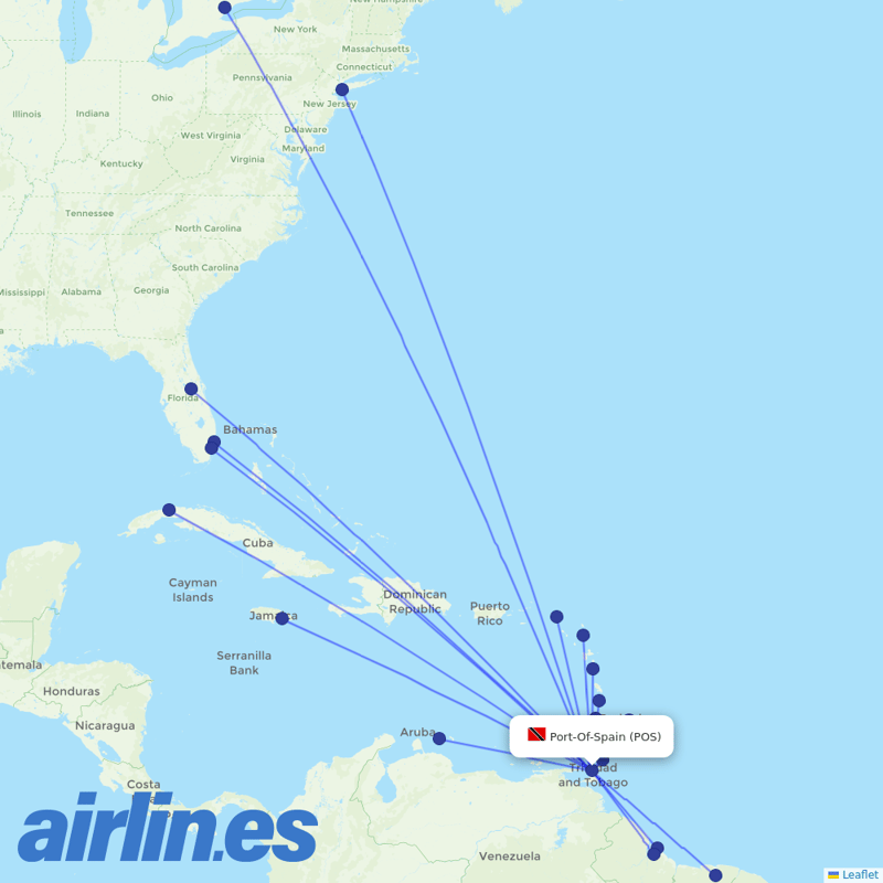 Caribbean Airlines from Piarco destination map