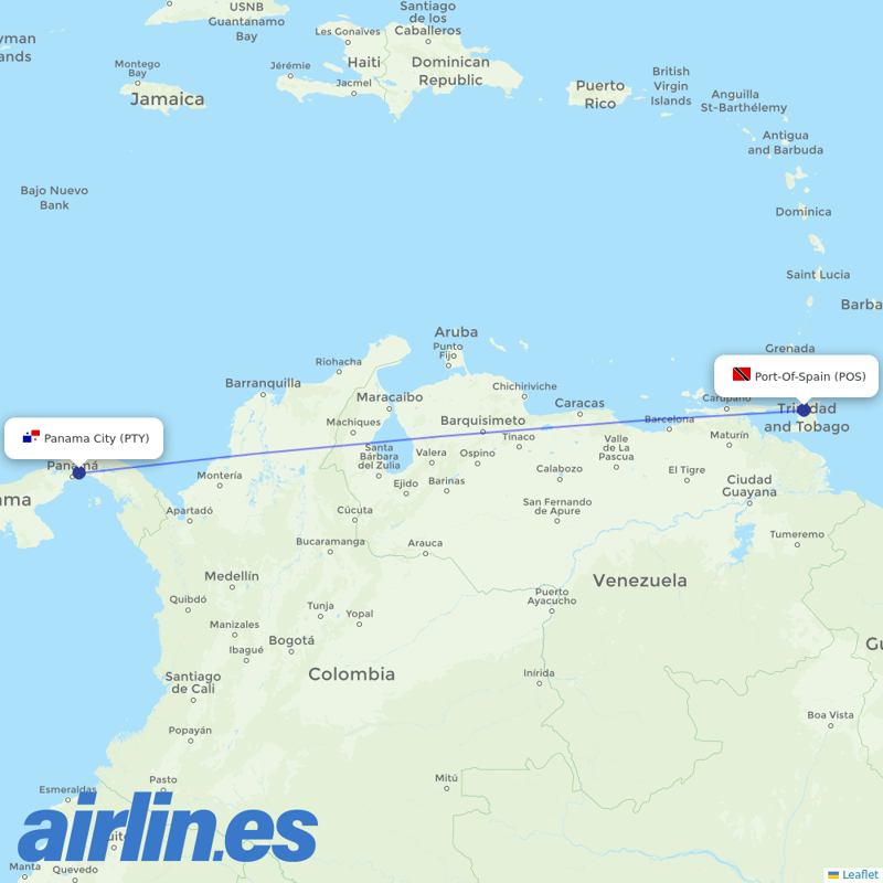 Copa Airlines from Piarco destination map