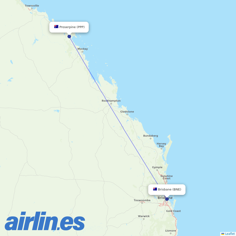 Qantas from Proserpine destination map