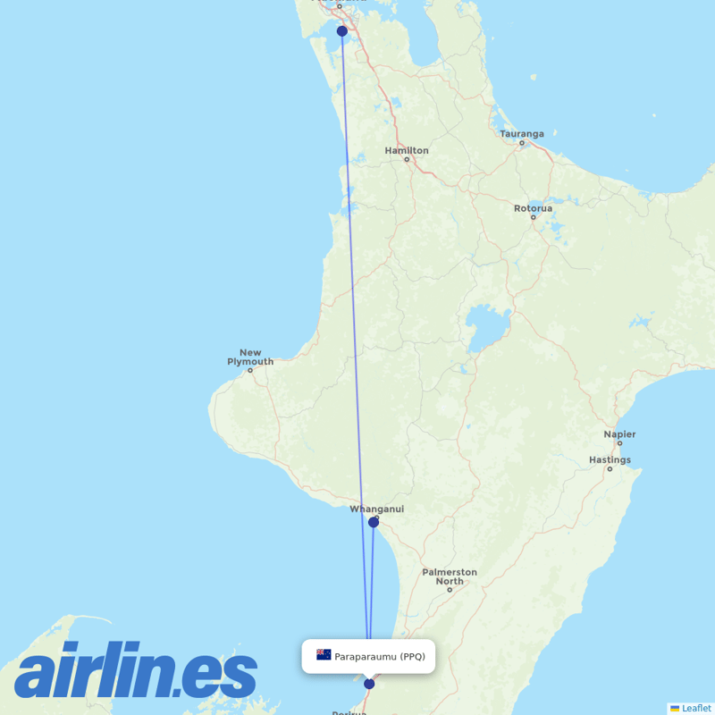 Air Chathams from Paraparaumu destination map
