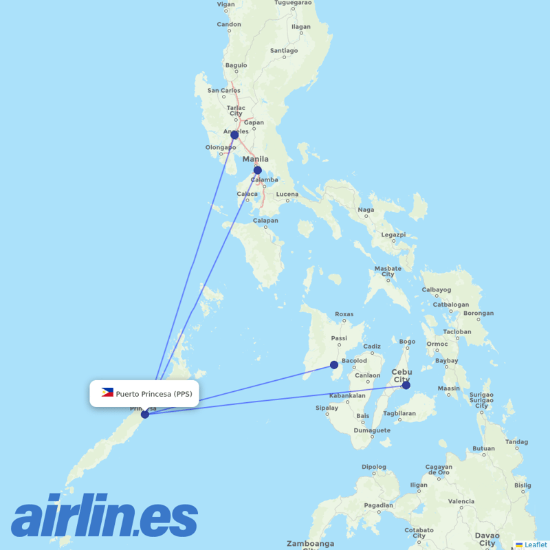Cebu Pacific Air from Puerto Princesa destination map