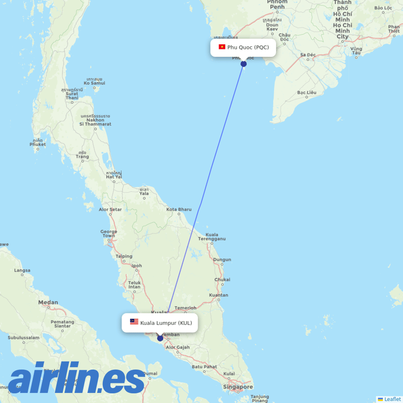 AirAsia from Duong Dong Airport destination map