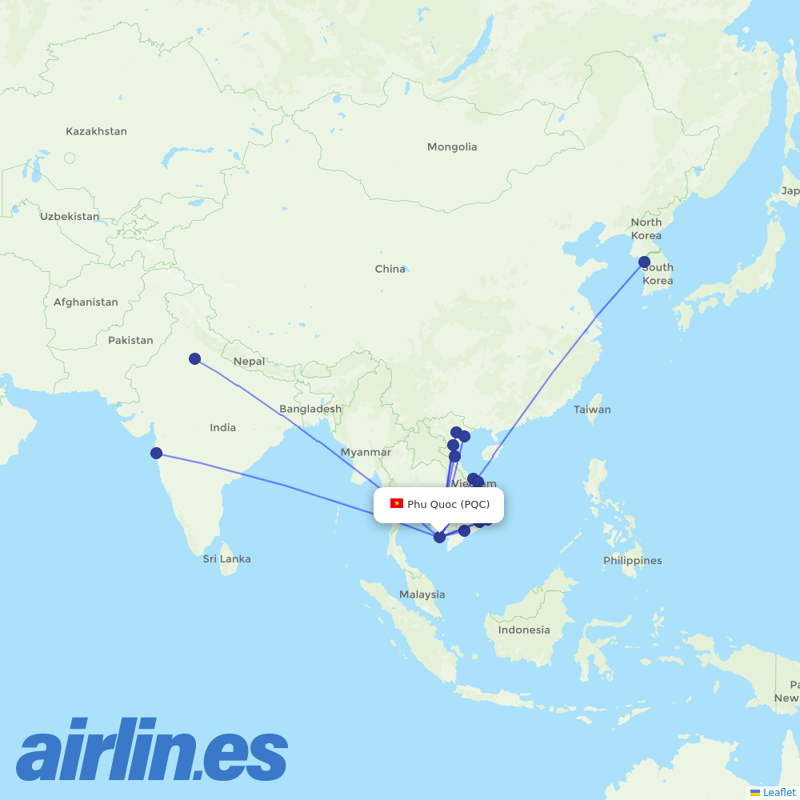 VietJet Air from Duong Dong Airport destination map