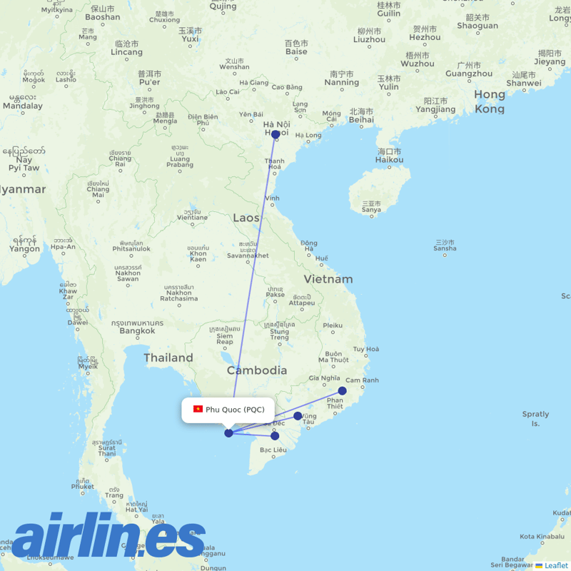Vietnam Airlines from Duong Dong Airport destination map