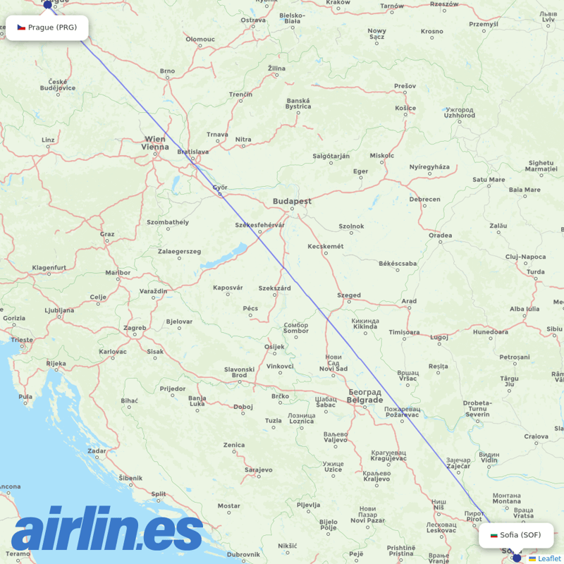 Bulgaria Air from Václav Havel Airport Prague destination map