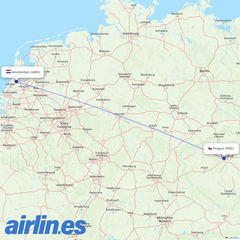 KLM from Václav Havel Airport Prague destination map