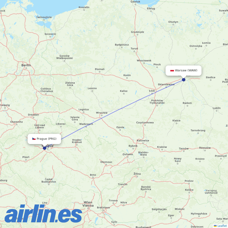 LOT - Polish Airlines from Václav Havel Airport Prague destination map