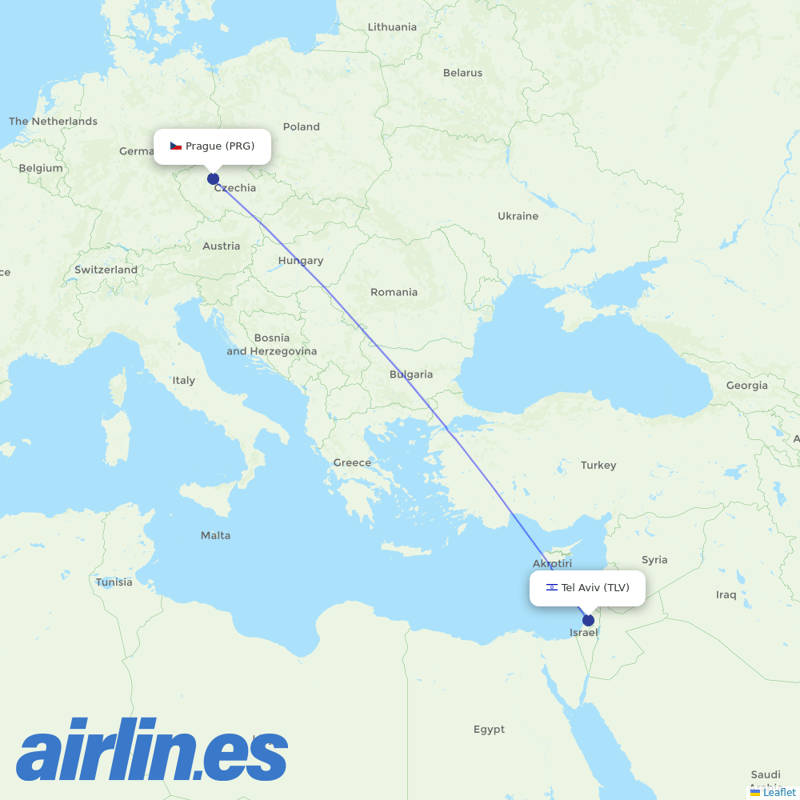 El Al from Václav Havel Airport Prague destination map