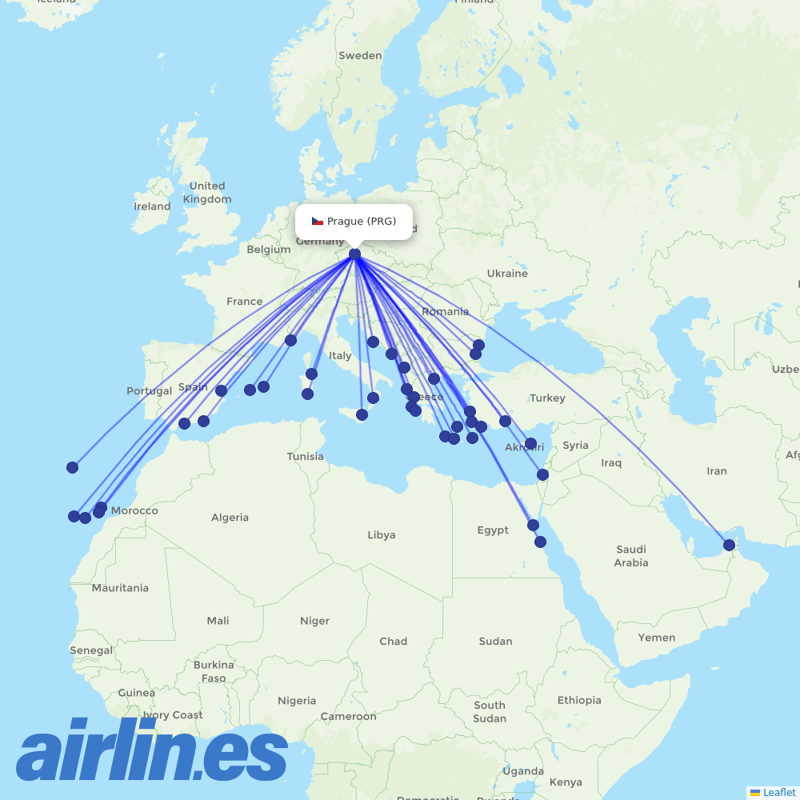 SmartWings from Václav Havel Airport Prague destination map