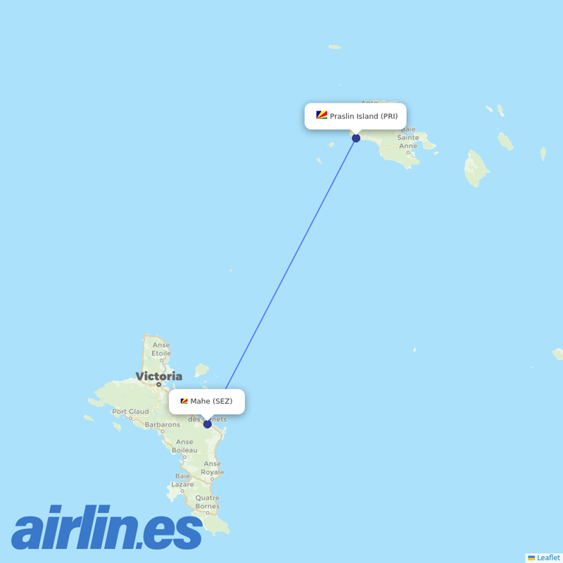 Air Seychelles from Praslin Island Airport destination map