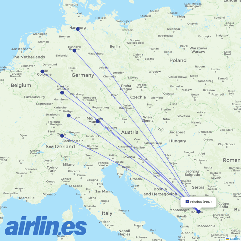Eurowings from Pristina destination map