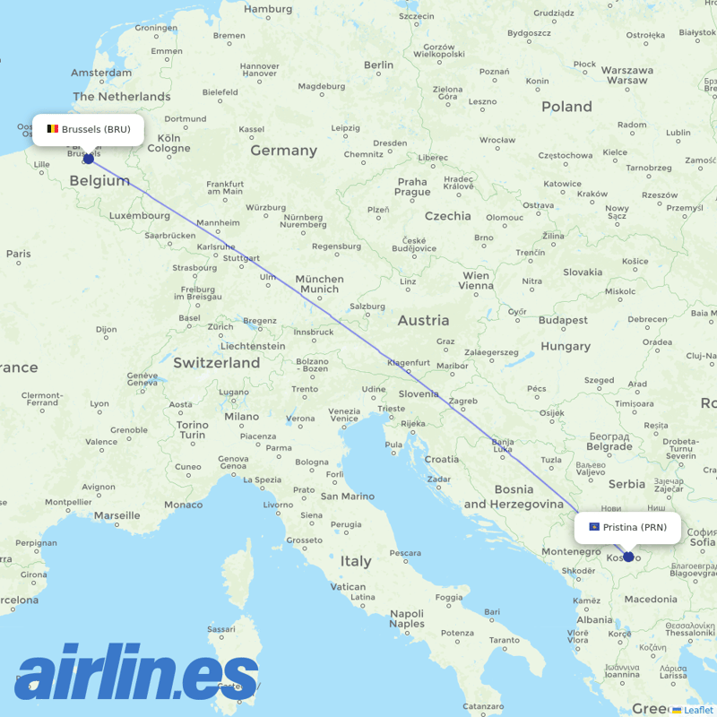 TUI Airlines Belgium from Pristina destination map