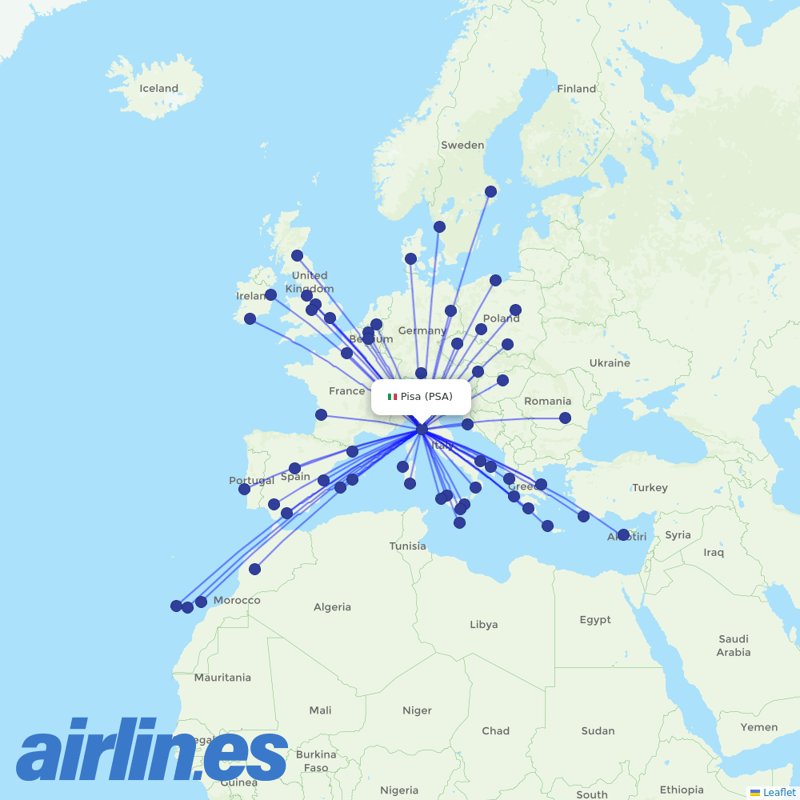 Ryanair from Pisa International Airport destination map