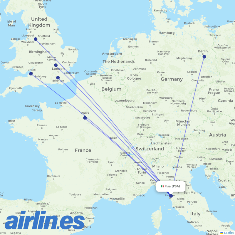 easyJet from Pisa International Airport destination map