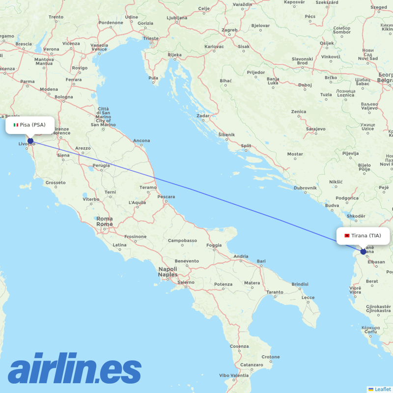 Air Albania from Pisa International Airport destination map