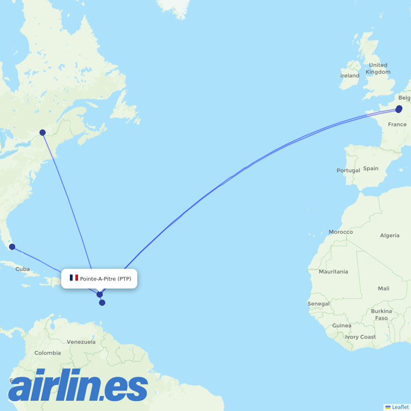 Air France from Le Raizet destination map