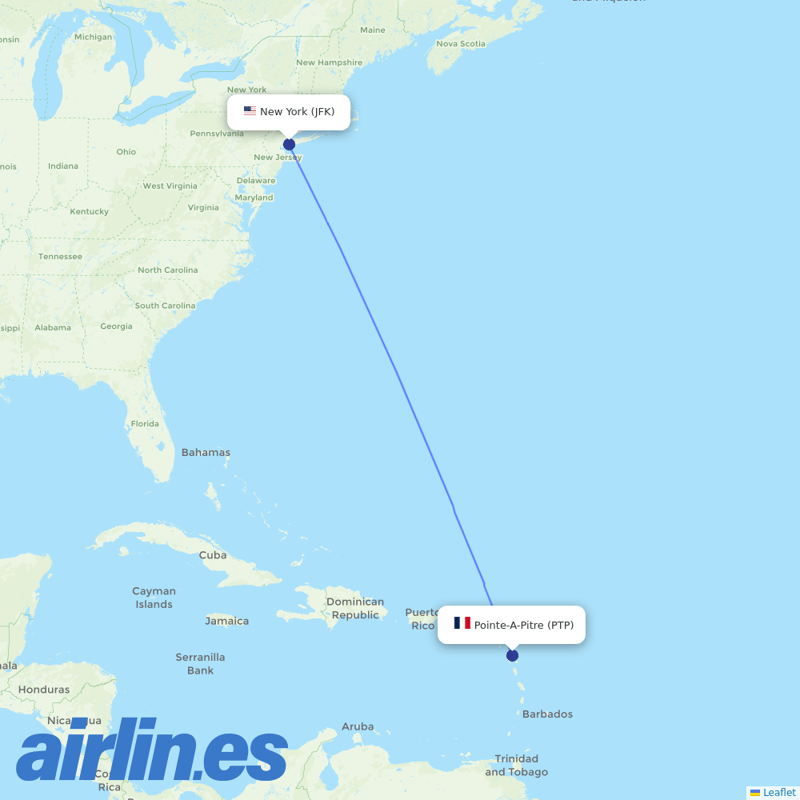 JetBlue Airways from Le Raizet destination map