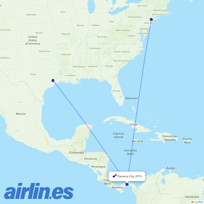 United Airlines from Tocumen International destination map