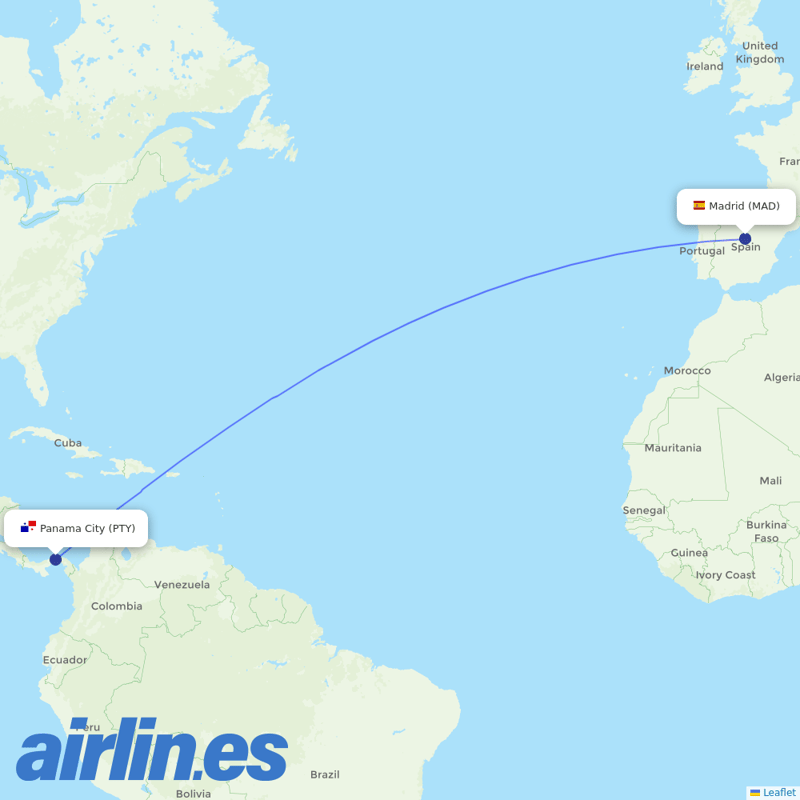 Air Europa from Tocumen International destination map
