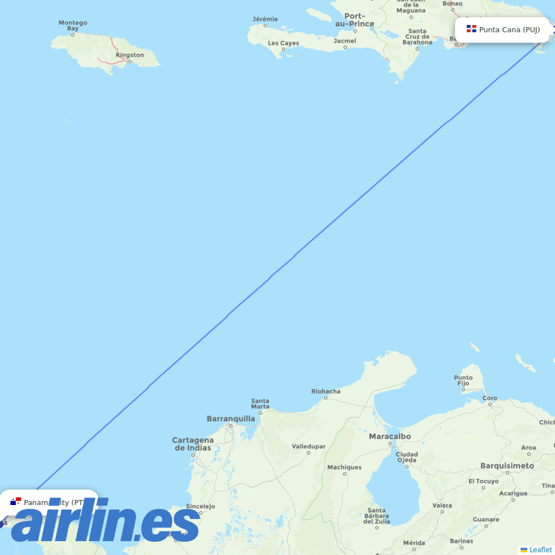 Copa Airlines from Punta Cana International Airport destination map