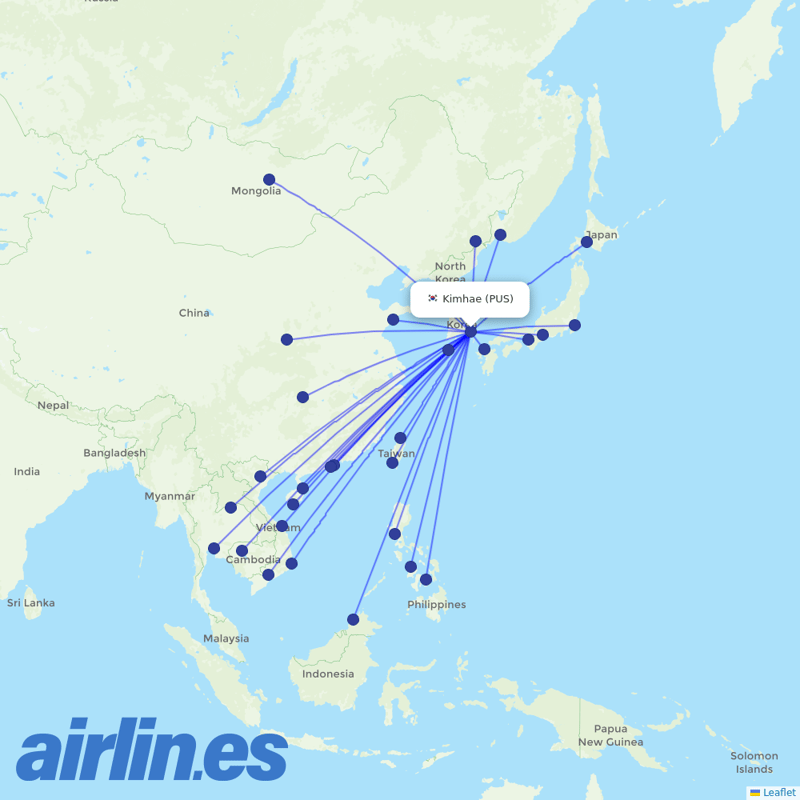 Air Busan from Gimhae International destination map