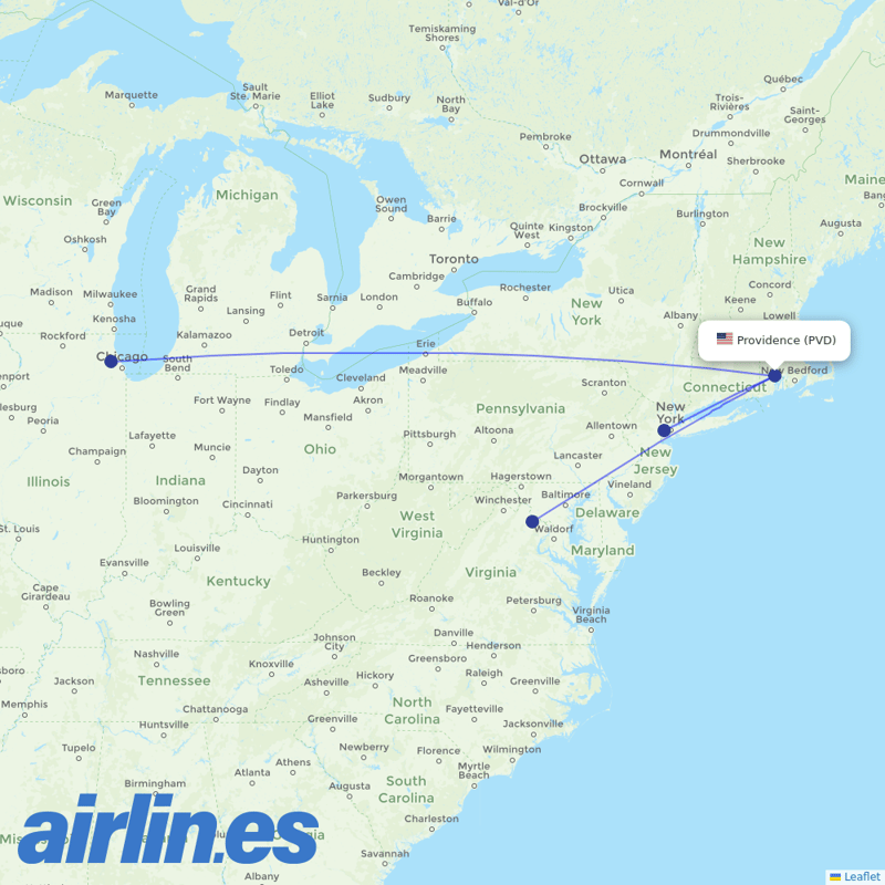 United Airlines from Theodore Francis Green State destination map