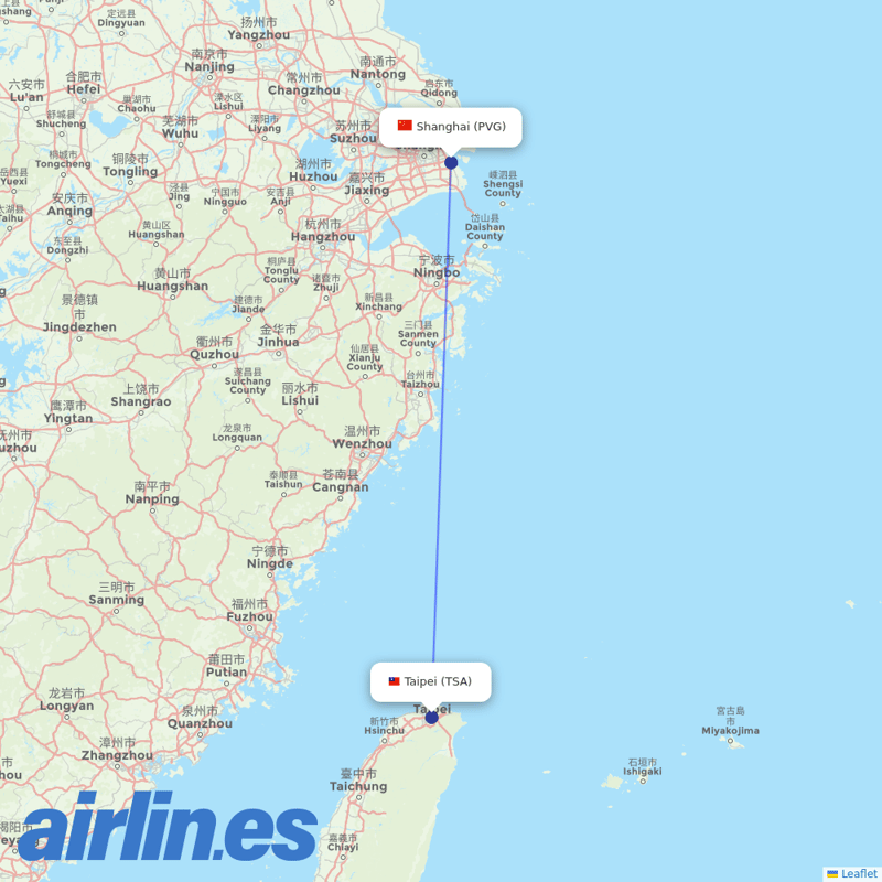 UNI Air from Shanghai Pudong International Airport destination map
