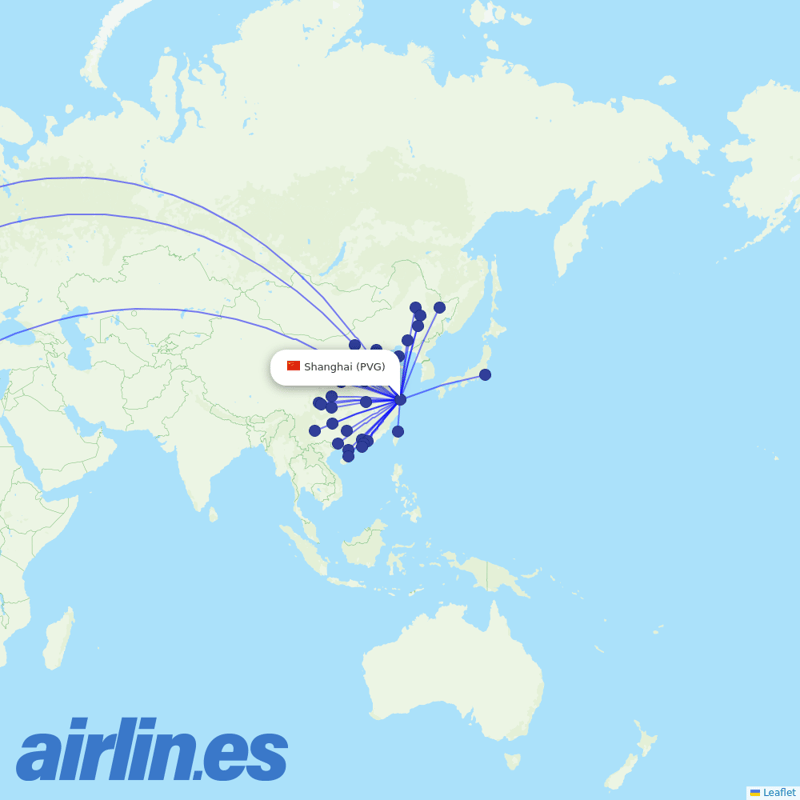 Air China from Shanghai Pudong International Airport destination map