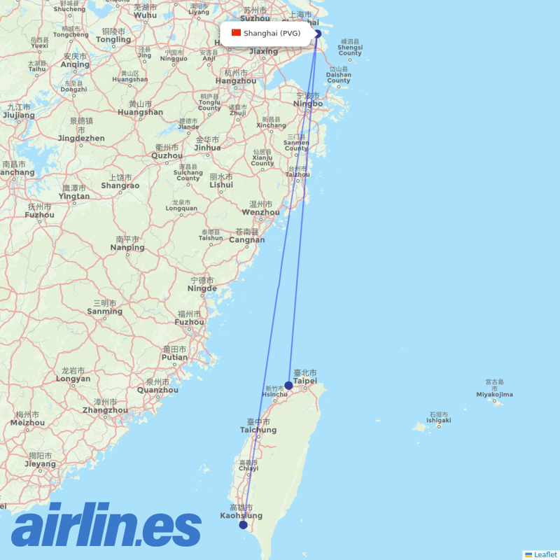 China Airlines from Shanghai Pudong International Airport destination map