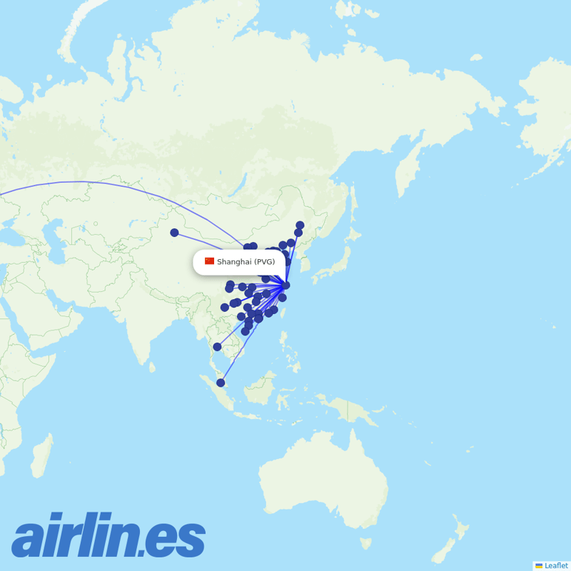 Shanghai Airlines from Shanghai Pudong International Airport destination map
