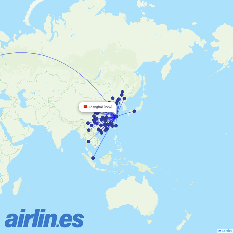 Juneyao Airlines from Shanghai Pudong International Airport destination map